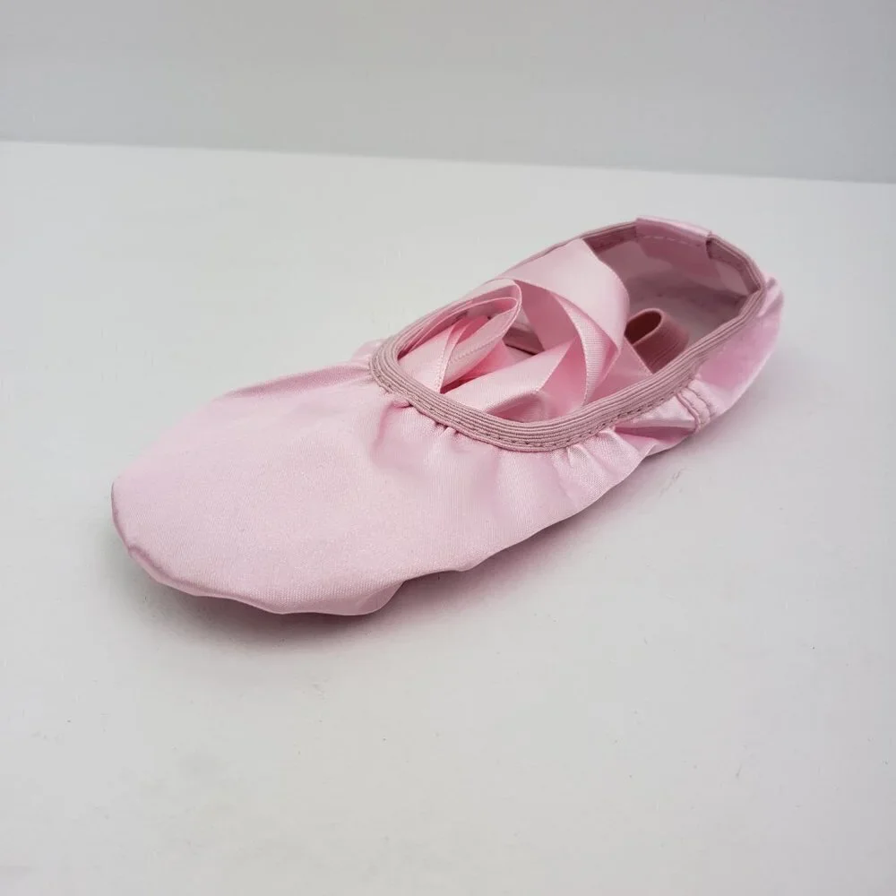 Triple Deer Toddler Girls Sz 13 Pink Satin Ribbon Leather Sole Dance Ballet Shoe